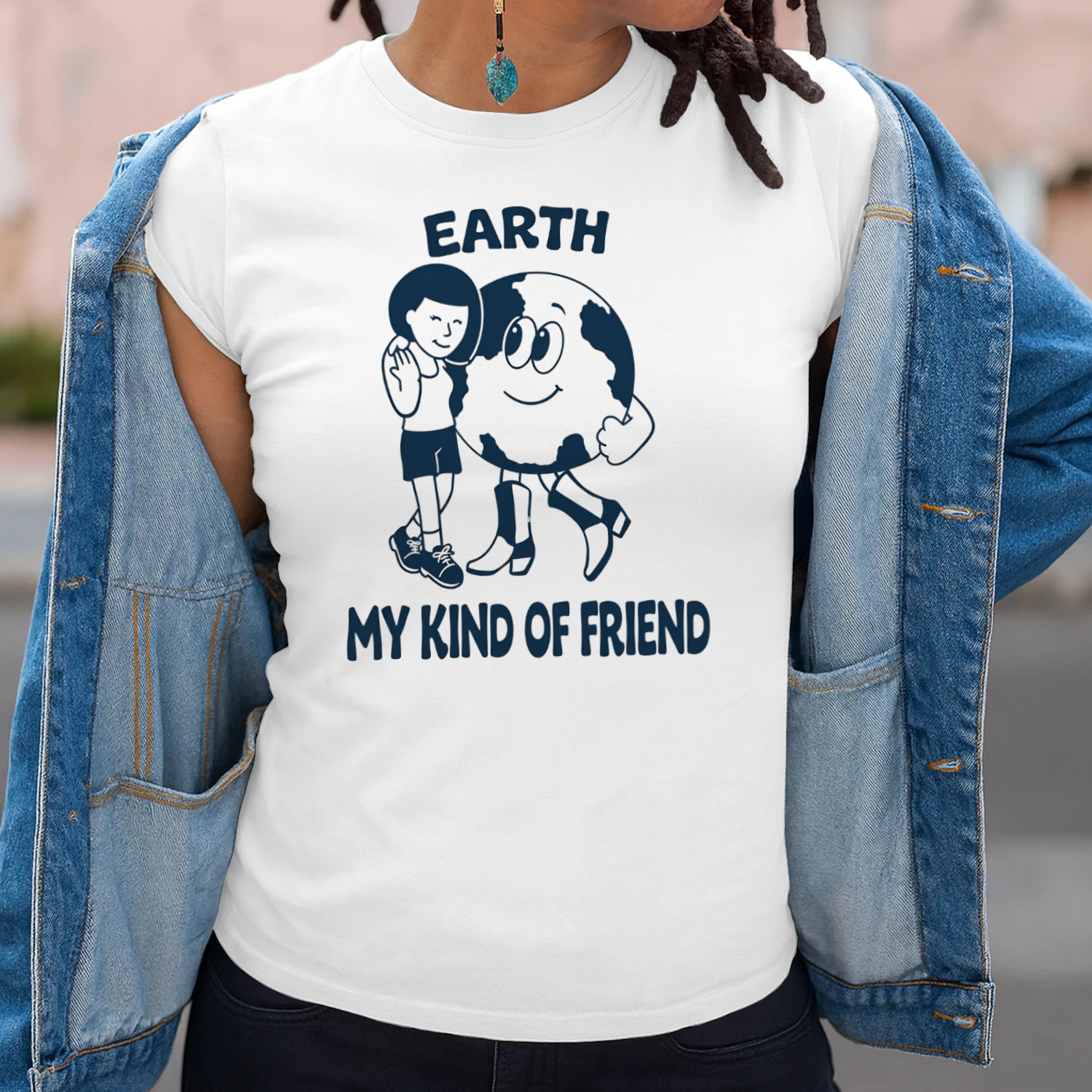 Earath My Kind of Friend Shirt | Vintage Style Earth Day Tee | Retro Cowboy Earth Mascot | Funny Irony Meme Shirt 