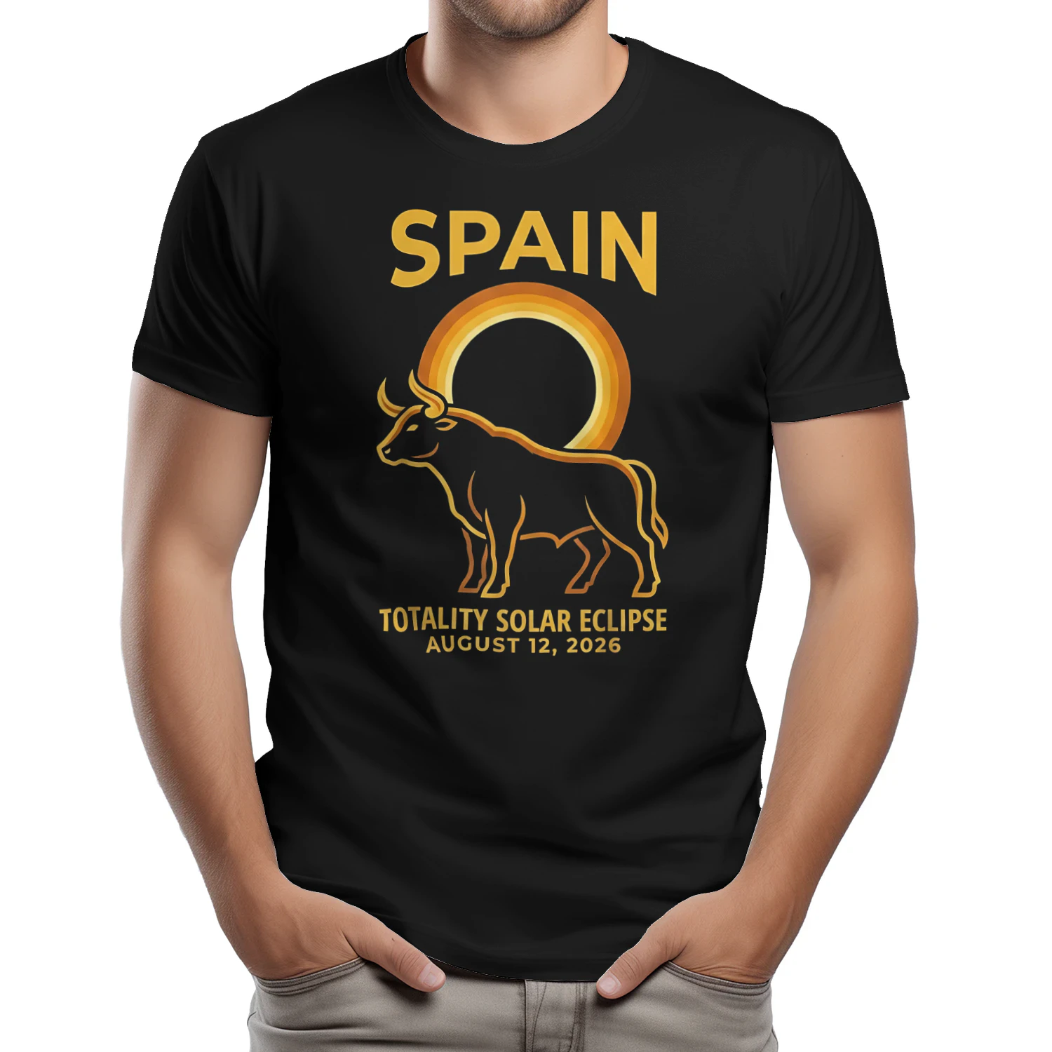 Spain Totality Solar Eclipse – August 12, 2026 (Retro Bull)