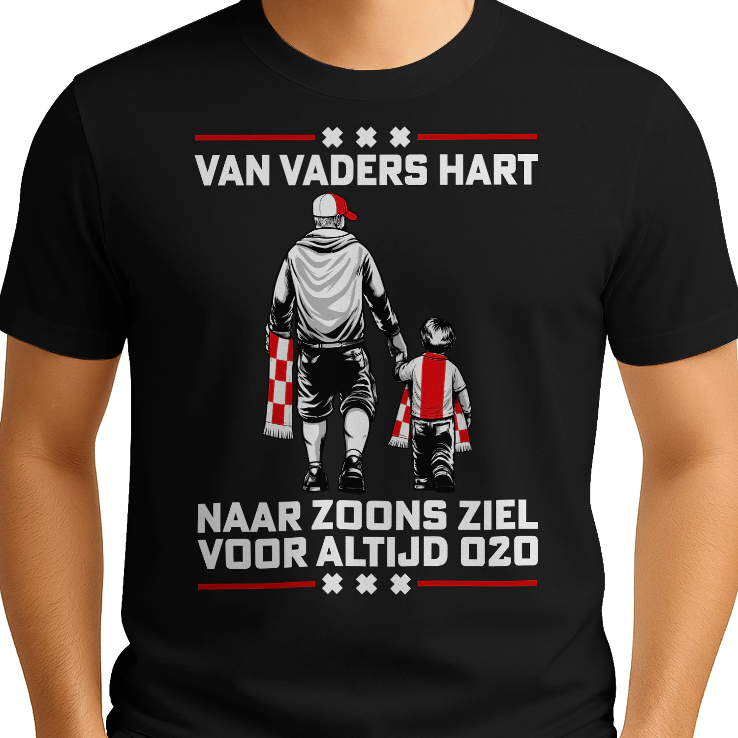 Vader Zoon Voetbal T-shirt – Rood Wit Sjaal, Cadeau Voor Voetbalfan Papa