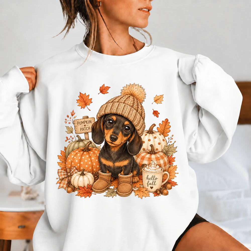 Fall Pumpkin Patch Dachshund Sweatshirt 🍂🐶🎃