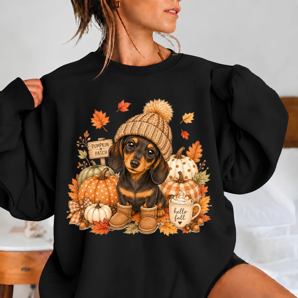 Fall Pumpkin Patch Dachshund Sweatshirt 🍂🐶🎃