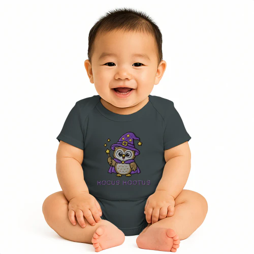 Hocus Hootus Cute Wizard Owl Embroidered Style Graphic Tee