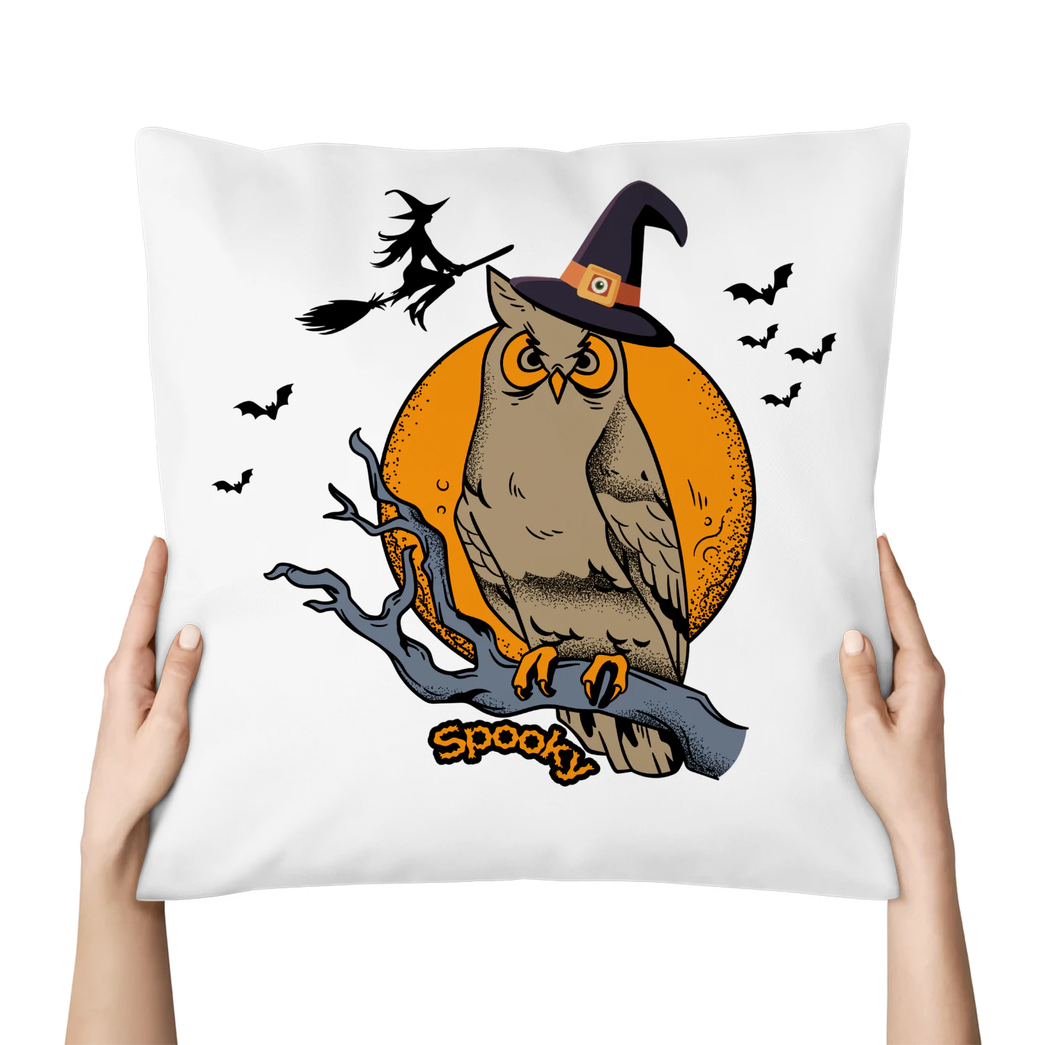Spooky Owl Halloween Pillow – Witch Owl Throw Cushion, Halloween Bird Lover Home Decor