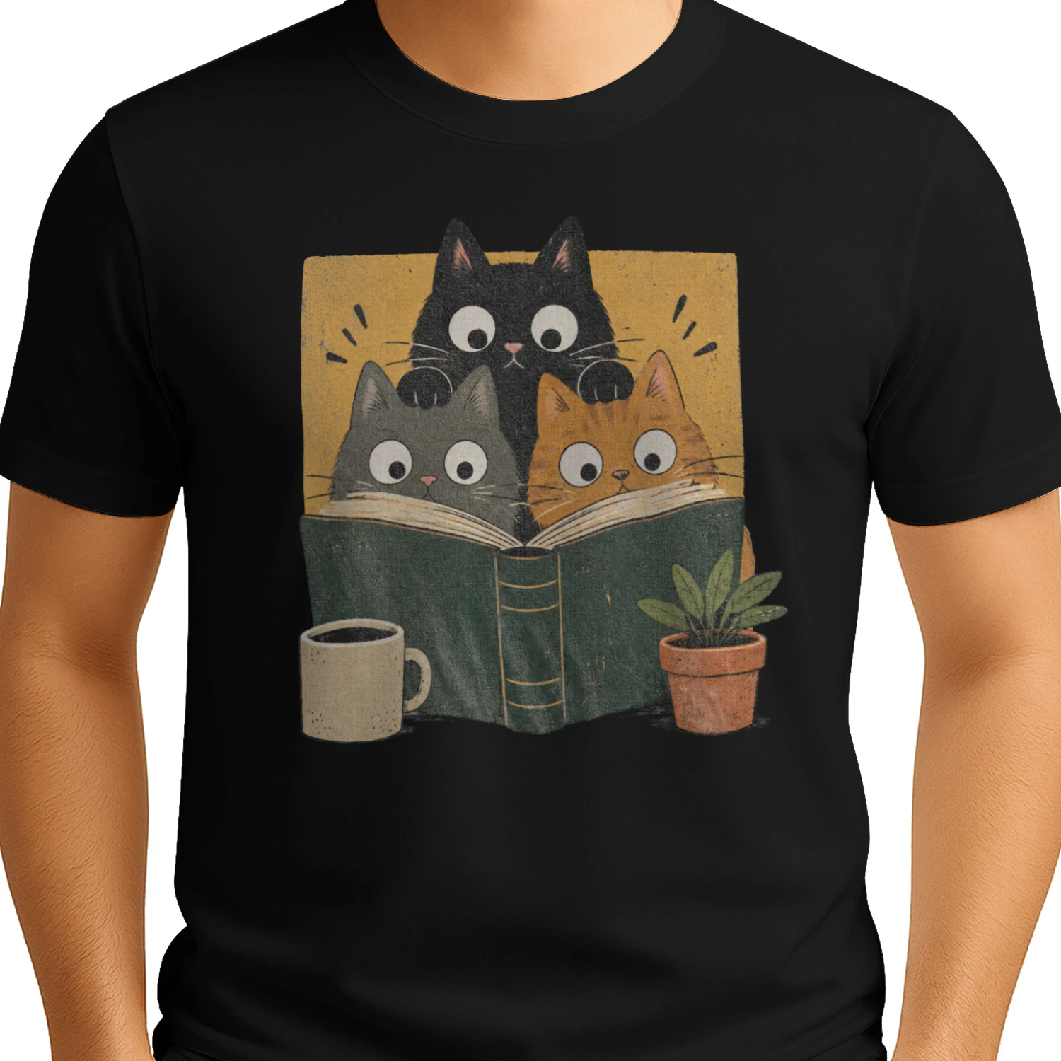 Retro Curious Reading Cats Graphic T-shirt
