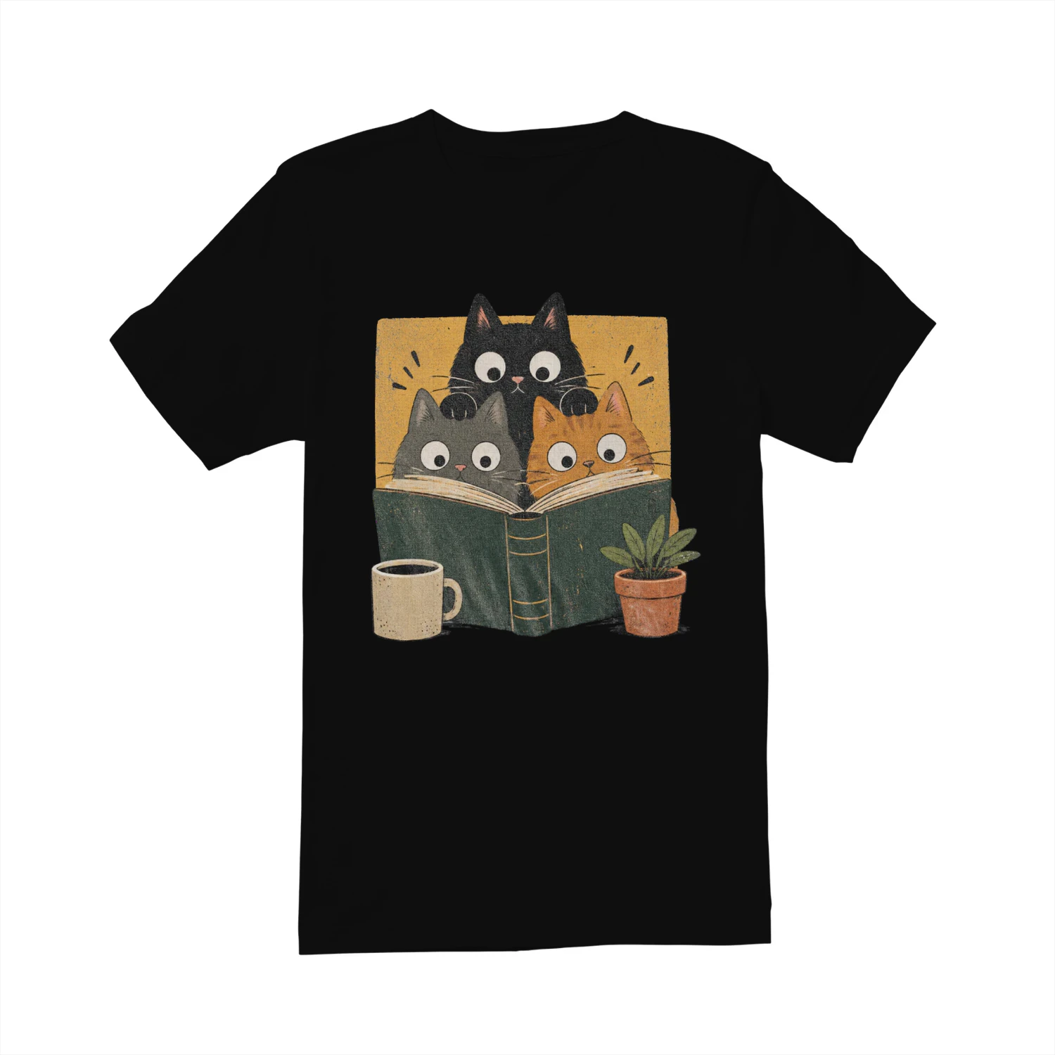 Retro Curious Reading Cats Graphic T-shirt