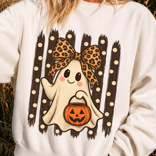 Cute Ghost Leopard Bow Halloween Shirt