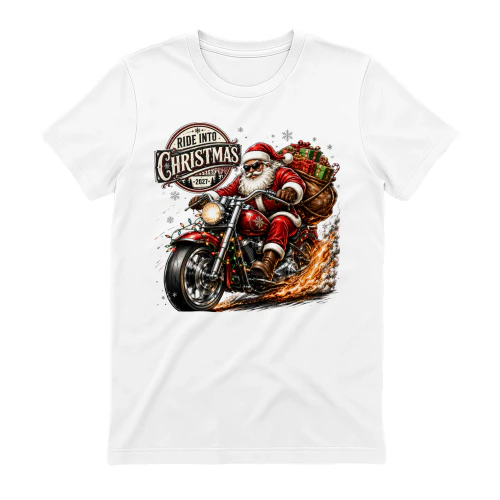 Ride Into Christmas Santa Biker Motorcycle Christmas T-Shirt