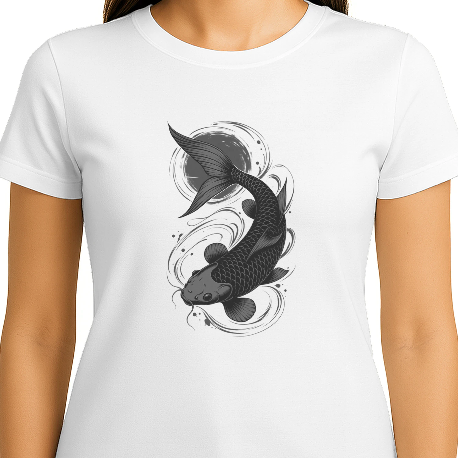 Japanese Koi Fish T-Shirt Design – Red & Black Japanese Tattoo Style – Asian Koi Fish Artwork