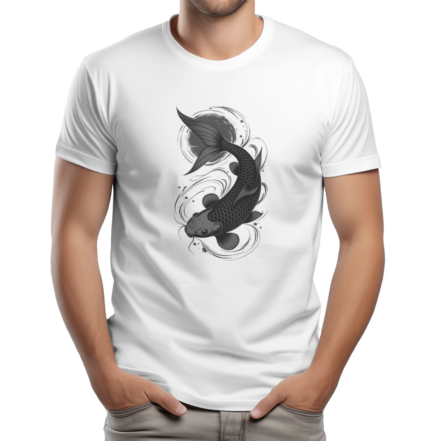 Japanese Koi Fish T-Shirt Design – Red & Black Japanese Tattoo Style – Asian Koi Fish Artwork