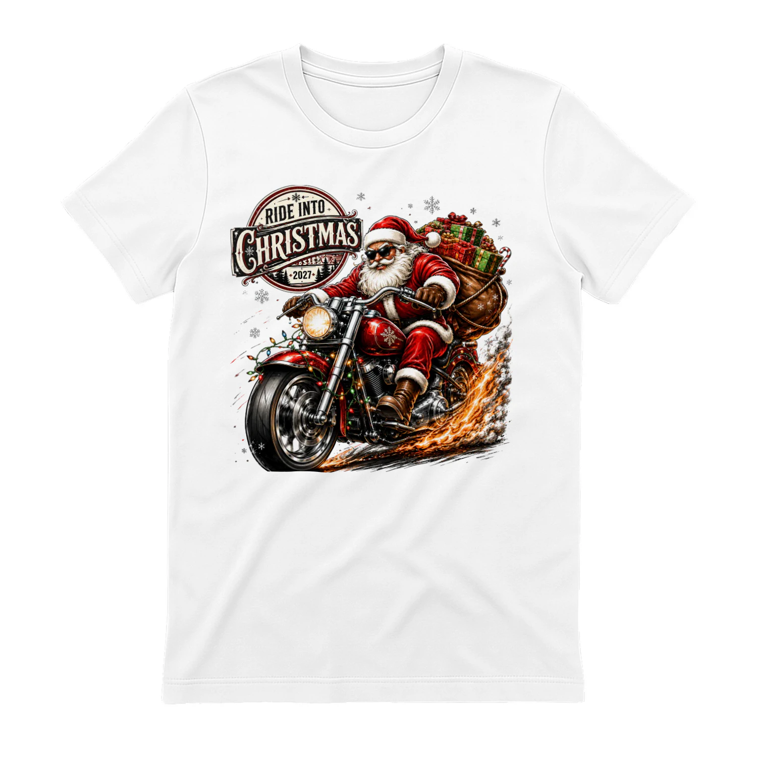 Ride Into Christmas Santa Biker Motorcycle Christmas T-Shirt