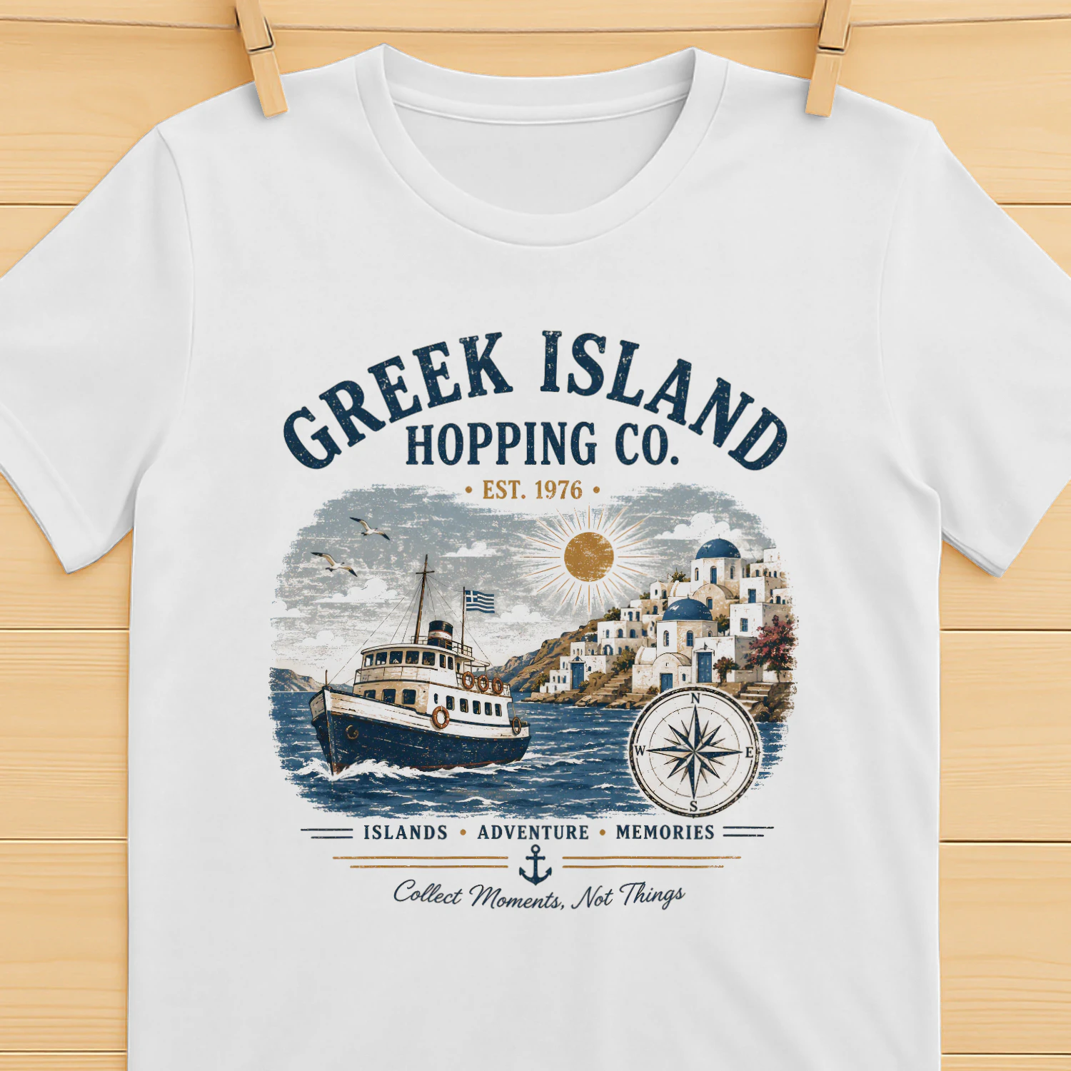 Greek Island Hopping Co Vintage Travel | Retro Mediterranean Vacation | Aegean Sea Coastal Summer Graphic