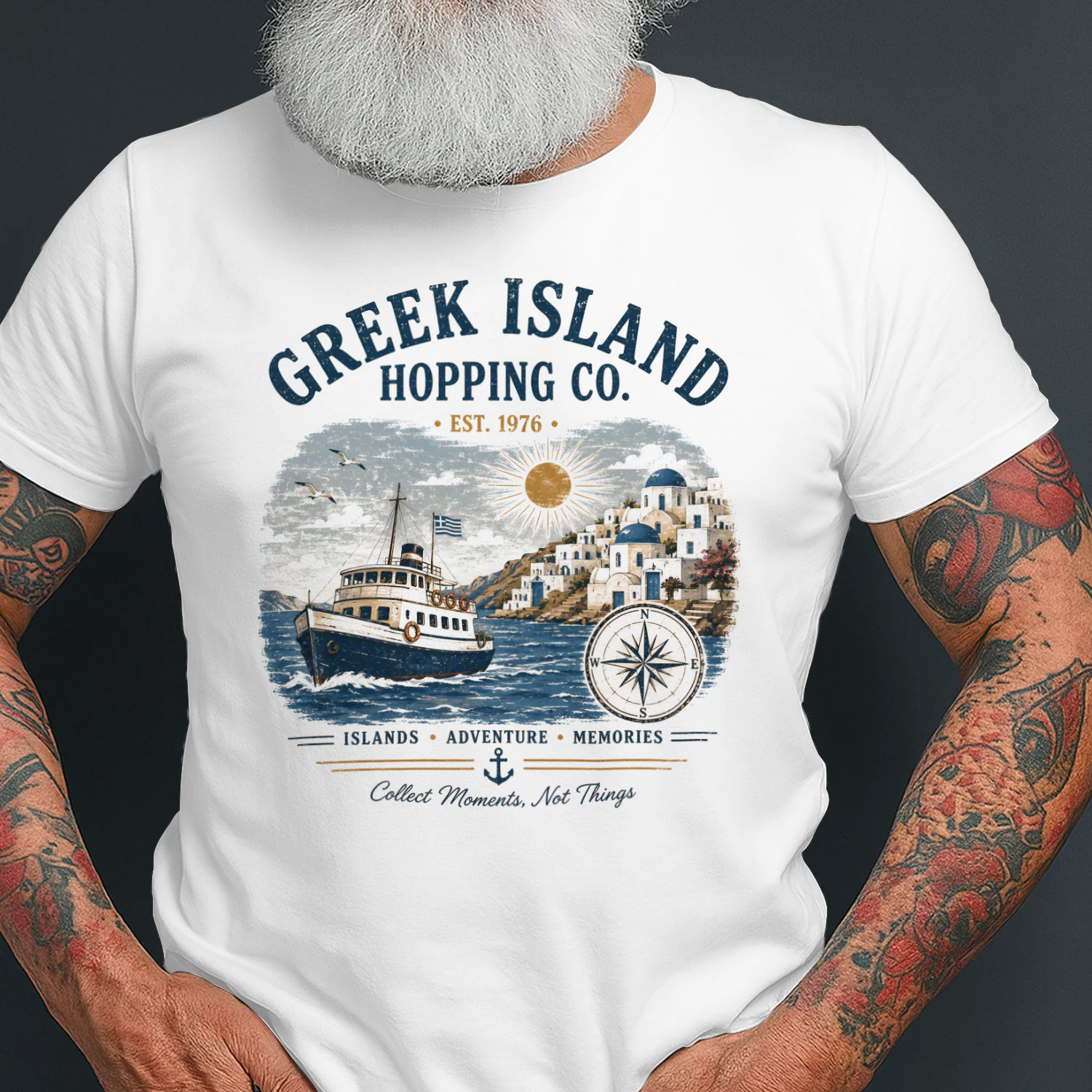Greek Island Hopping Co Vintage Travel | Retro Mediterranean Vacation | Aegean Sea Coastal Summer Graphic