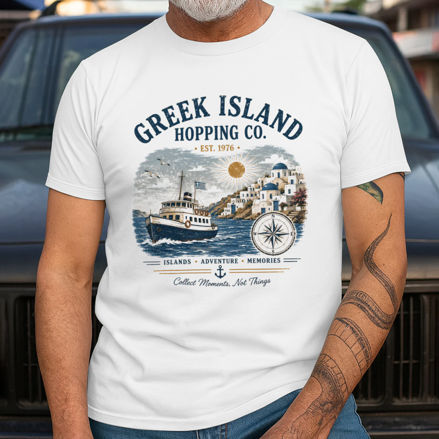 Greek Island Hopping Co Vintage Travel | Retro Mediterranean Vacation | Aegean Sea Coastal Summer Graphic
