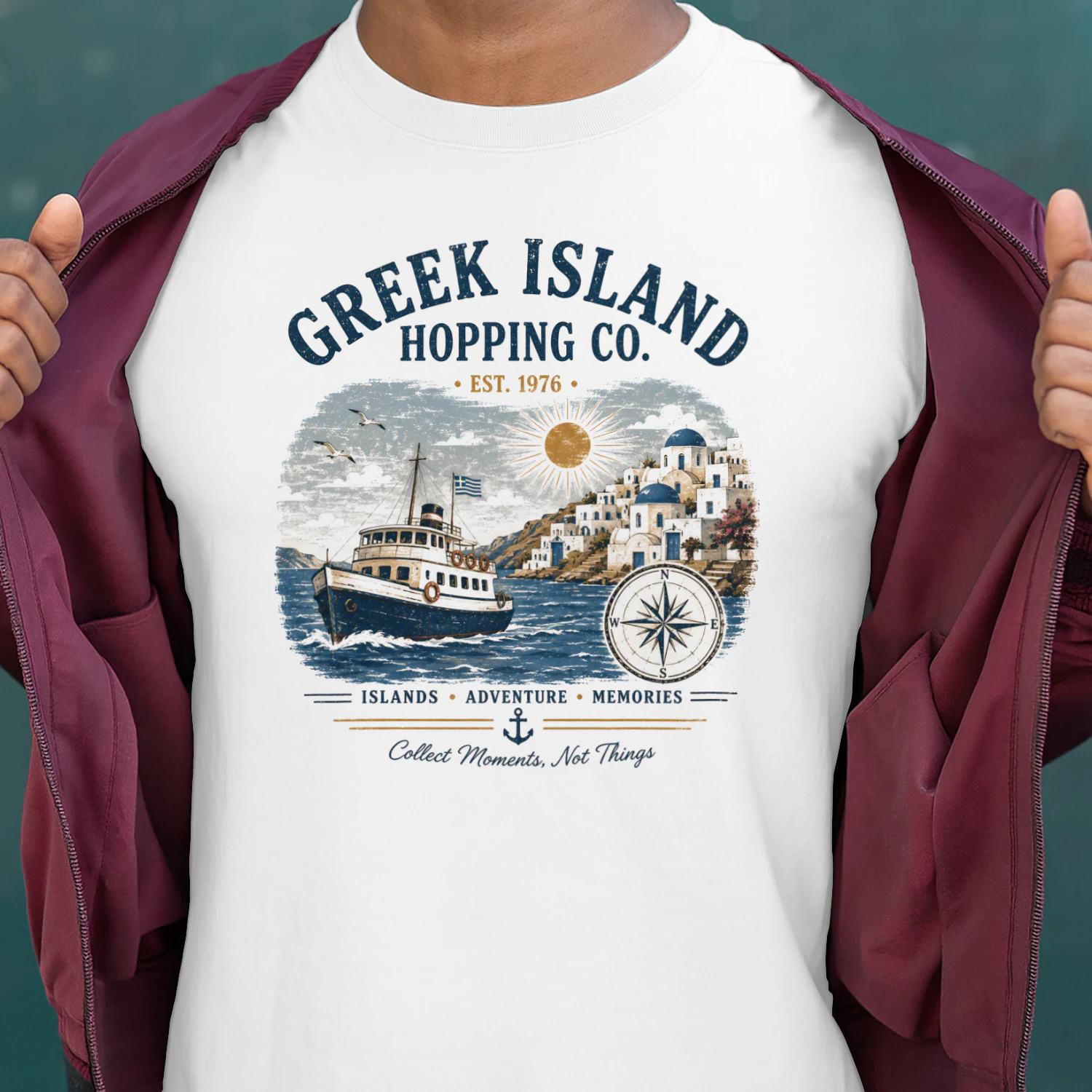 Greek Island Hopping Co Vintage Travel | Retro Mediterranean Vacation | Aegean Sea Coastal Summer Graphic