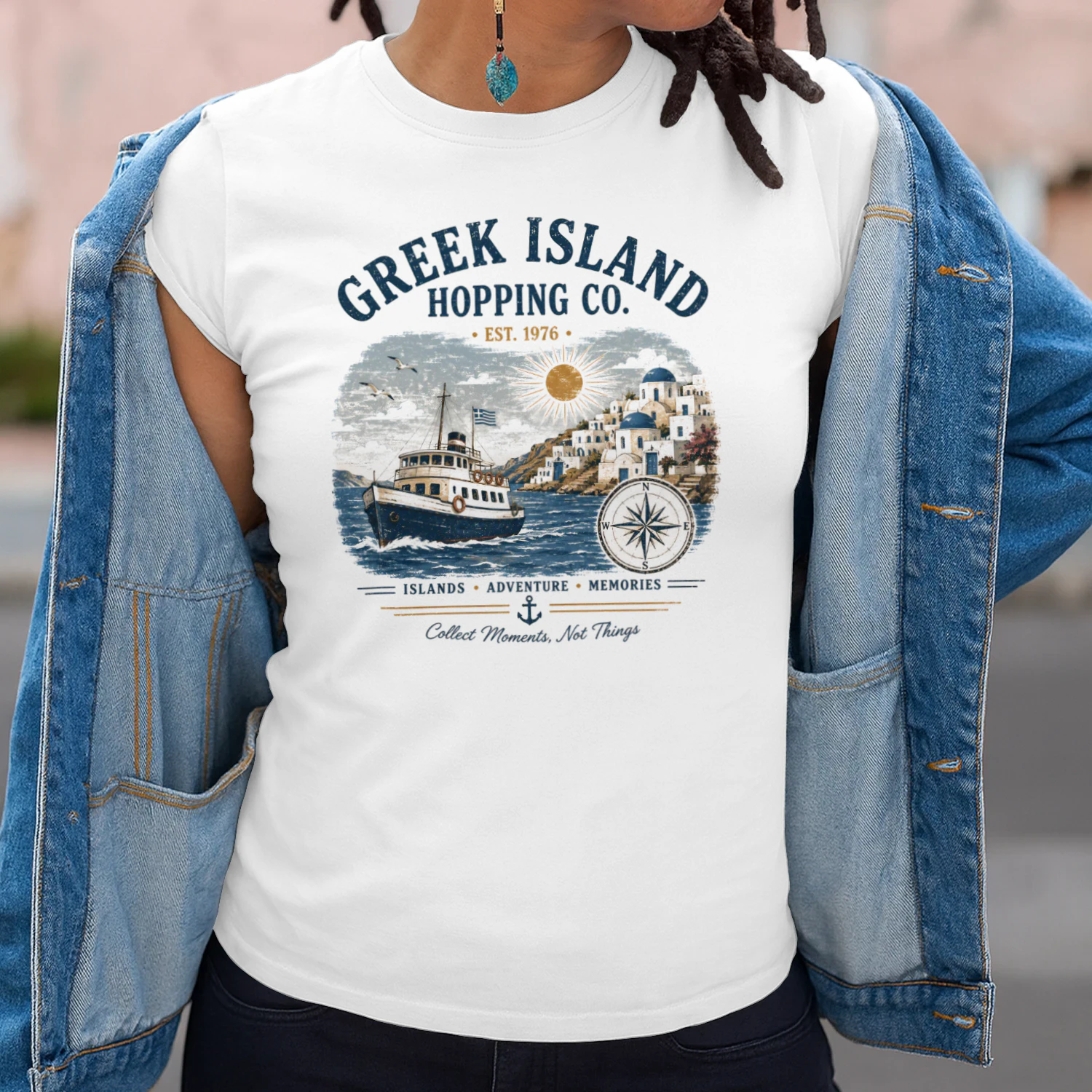 Greek Island Hopping Co Vintage Travel | Retro Mediterranean Vacation | Aegean Sea Coastal Summer Graphic
