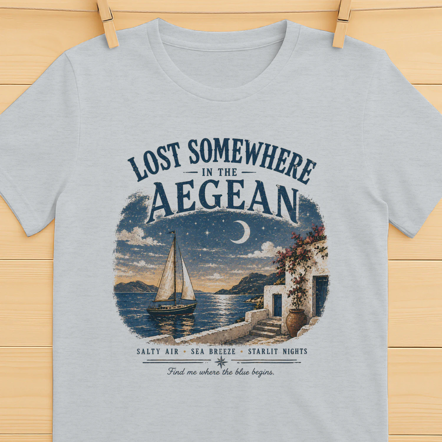 Lost Somewhere in the Aegean Vintage Shirt | Retro Greece Travel | Mediterranean Ocean Graphic for Beach Lovers
