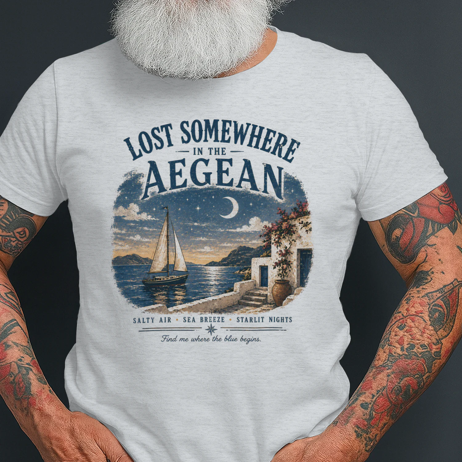 Lost Somewhere in the Aegean Vintage Shirt | Retro Greece Travel | Mediterranean Ocean Graphic for Beach Lovers