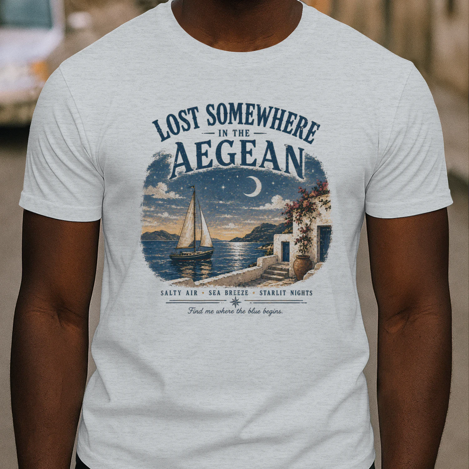 Lost Somewhere in the Aegean Vintage Shirt | Retro Greece Travel | Mediterranean Ocean Graphic for Beach Lovers