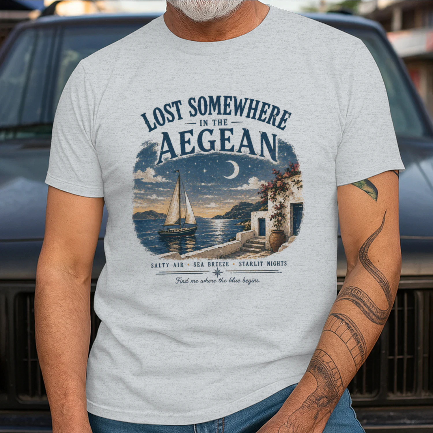 Lost Somewhere in the Aegean Vintage Shirt | Retro Greece Travel | Mediterranean Ocean Graphic for Beach Lovers