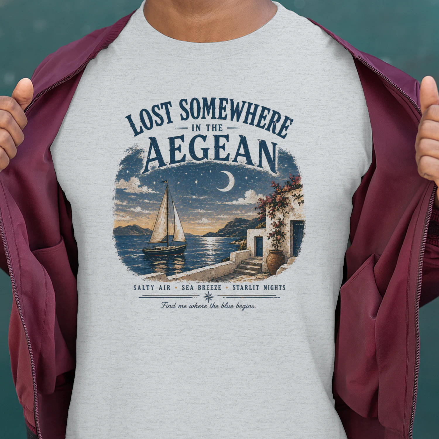 Lost Somewhere in the Aegean Vintage Shirt | Retro Greece Travel | Mediterranean Ocean Graphic for Beach Lovers