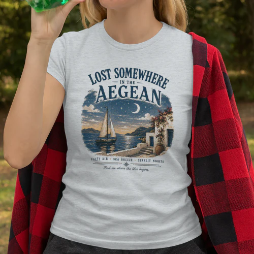 Lost Somewhere in the Aegean Vintage Shirt | Retro Greece Travel | Mediterranean Ocean Graphic for Beach Lovers