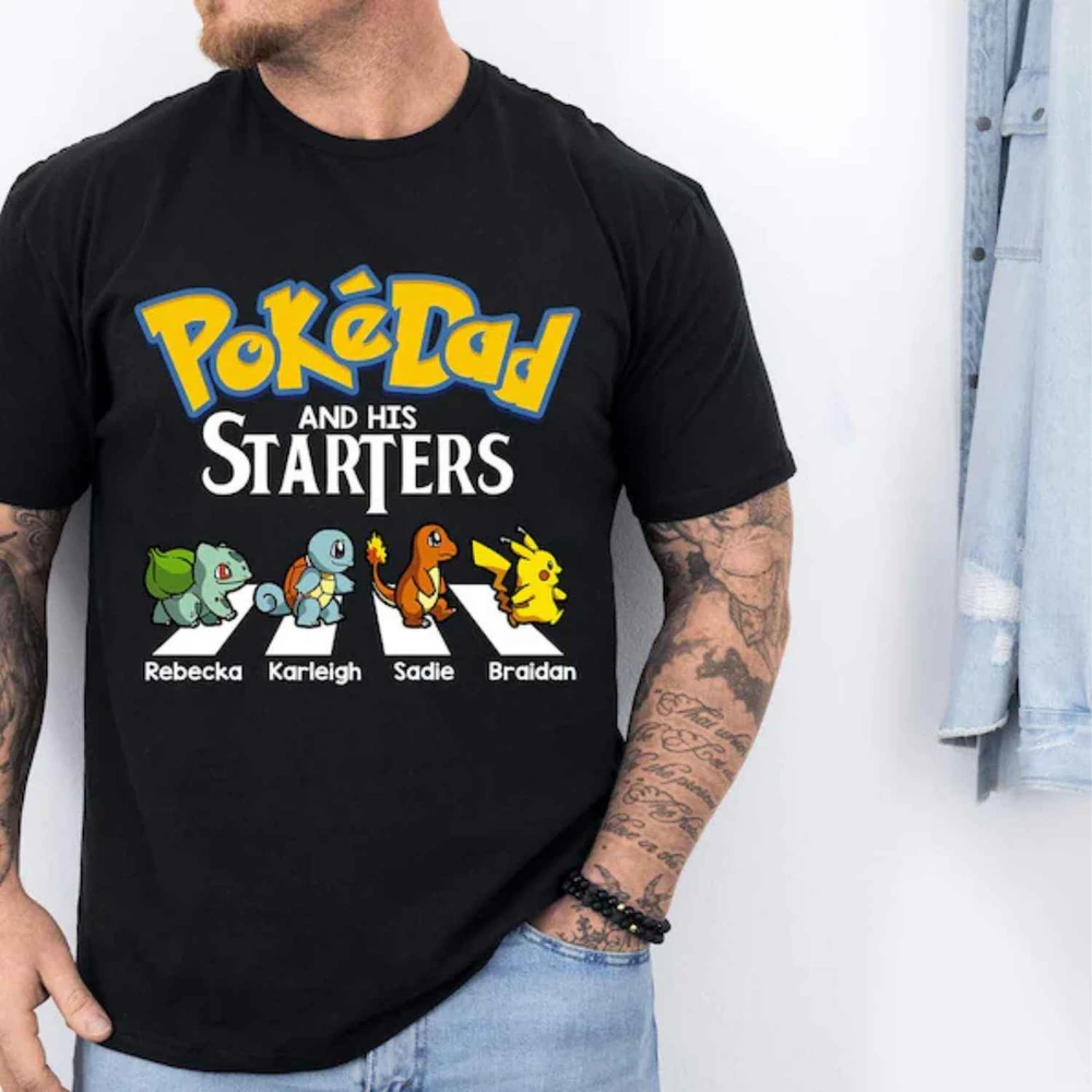 Personalized Pokedad And His Starters Shirt, Best Dad Shirt, Custom Father's Day Shirt