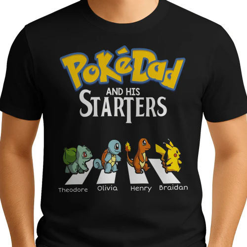 Personalized Pokedad And His Starters Shirt, Best Dad Shirt, Custom Father's Day Shirt