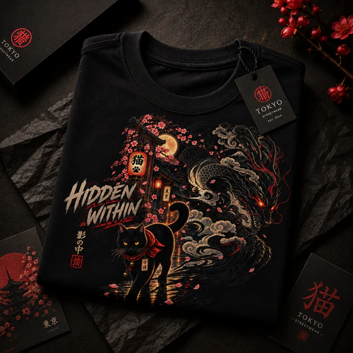 Hidden Within — Japanese Black Cat & Dragon