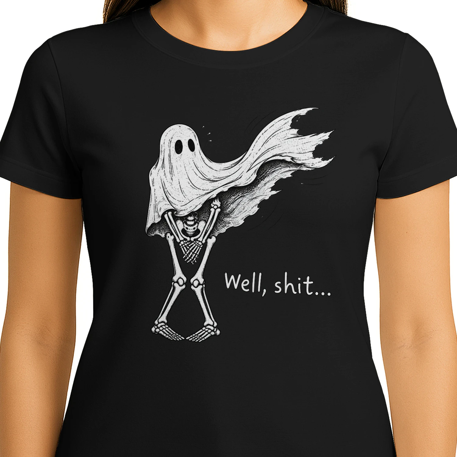 well-shit-skeleton -well shit halloween-well shit funny skeleton T-Shirt