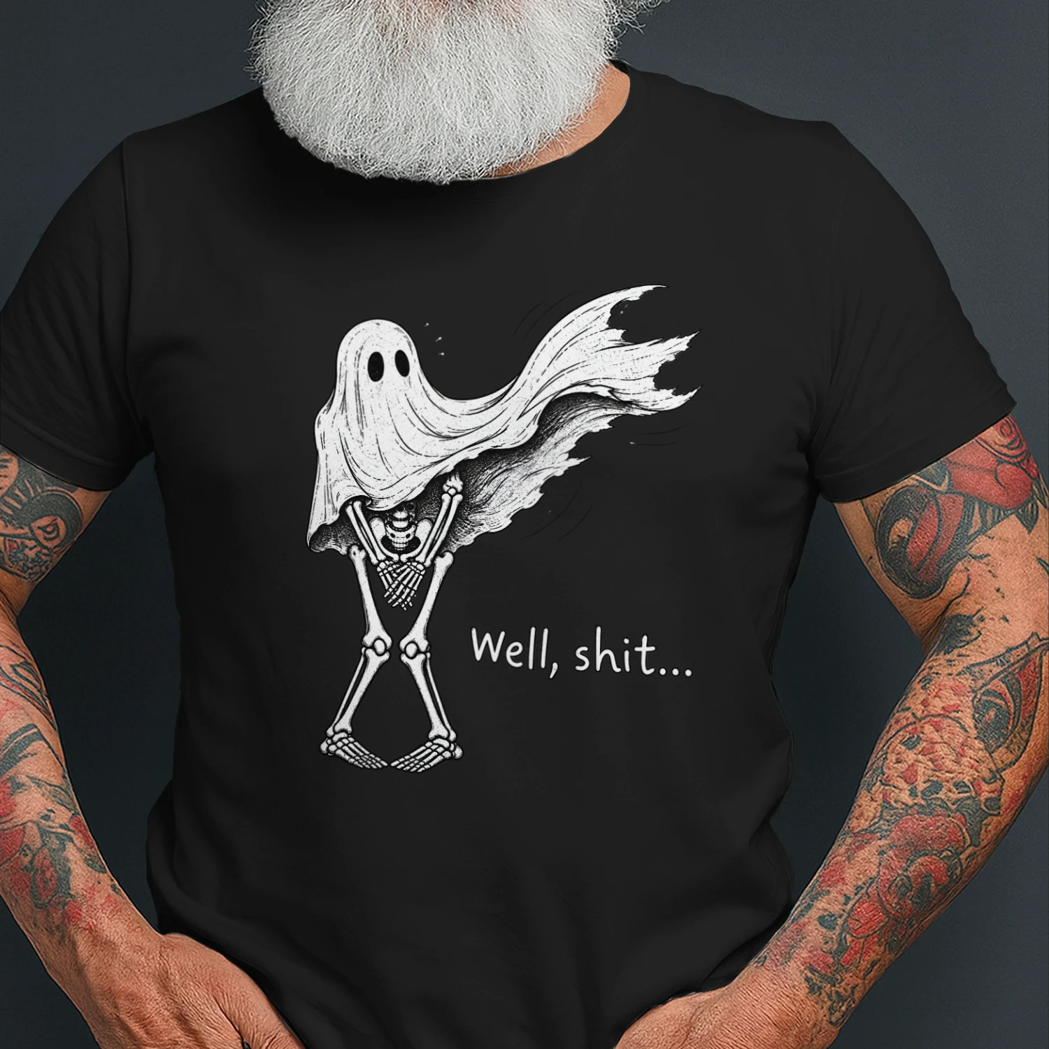 well-shit-skeleton -well shit halloween-well shit funny skeleton T-Shirt