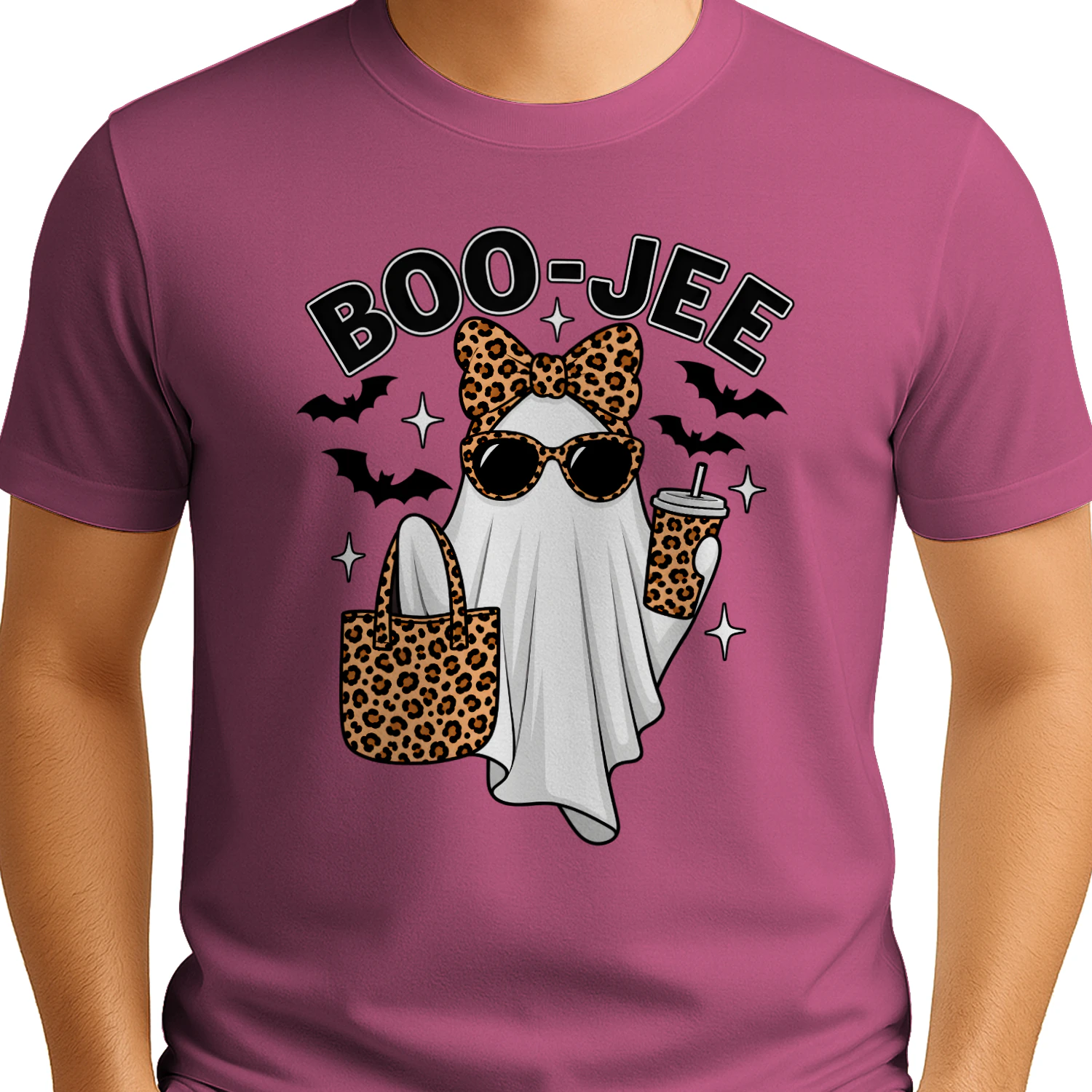 Halloween Faux Rhinestone Boo-Jee Leopard Ghost Sparkly Leopard Ghost Sweatshirt Girly Ghost Coffee Tee Funny Fall Shirt