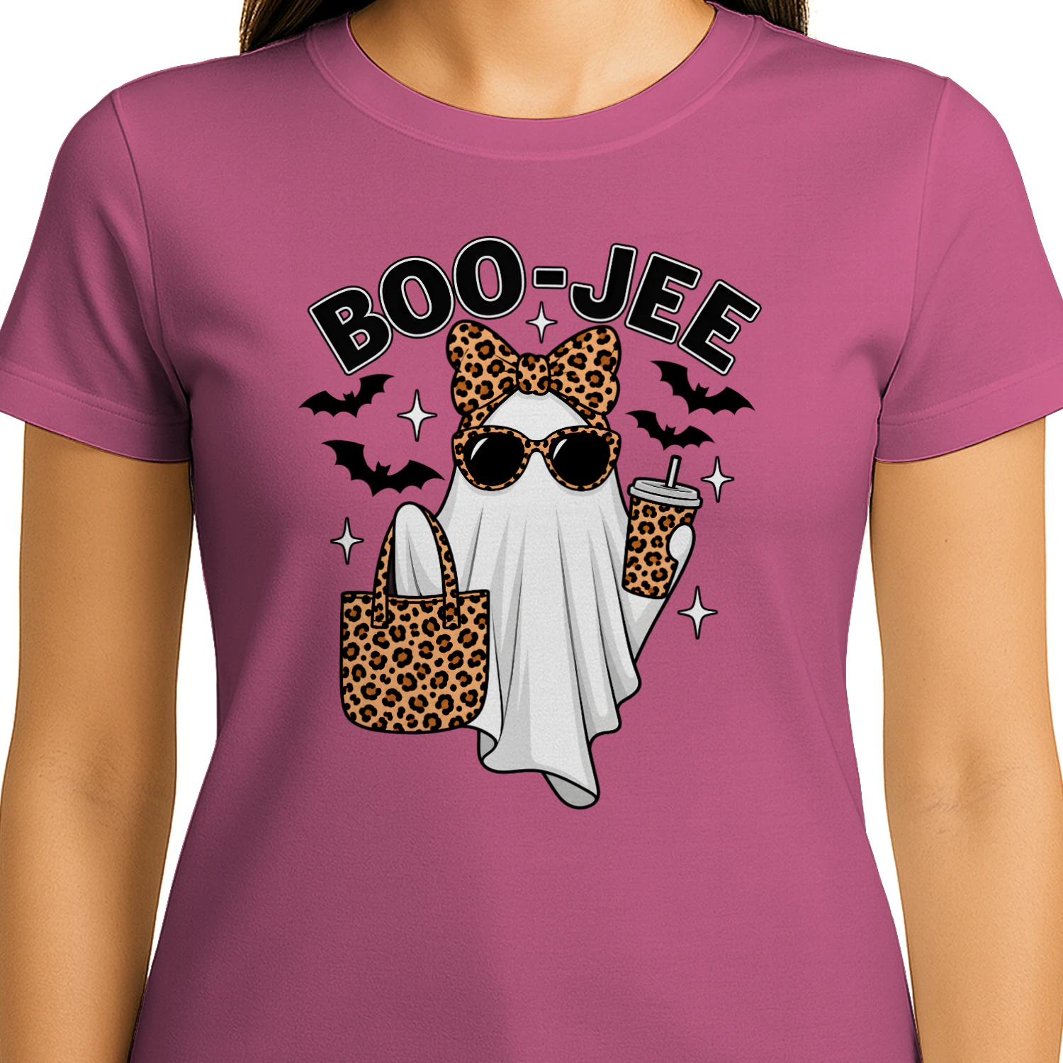 Halloween Faux Rhinestone Boo-Jee Leopard Ghost Sparkly Leopard Ghost Sweatshirt Girly Ghost Coffee Tee Funny Fall Shirt