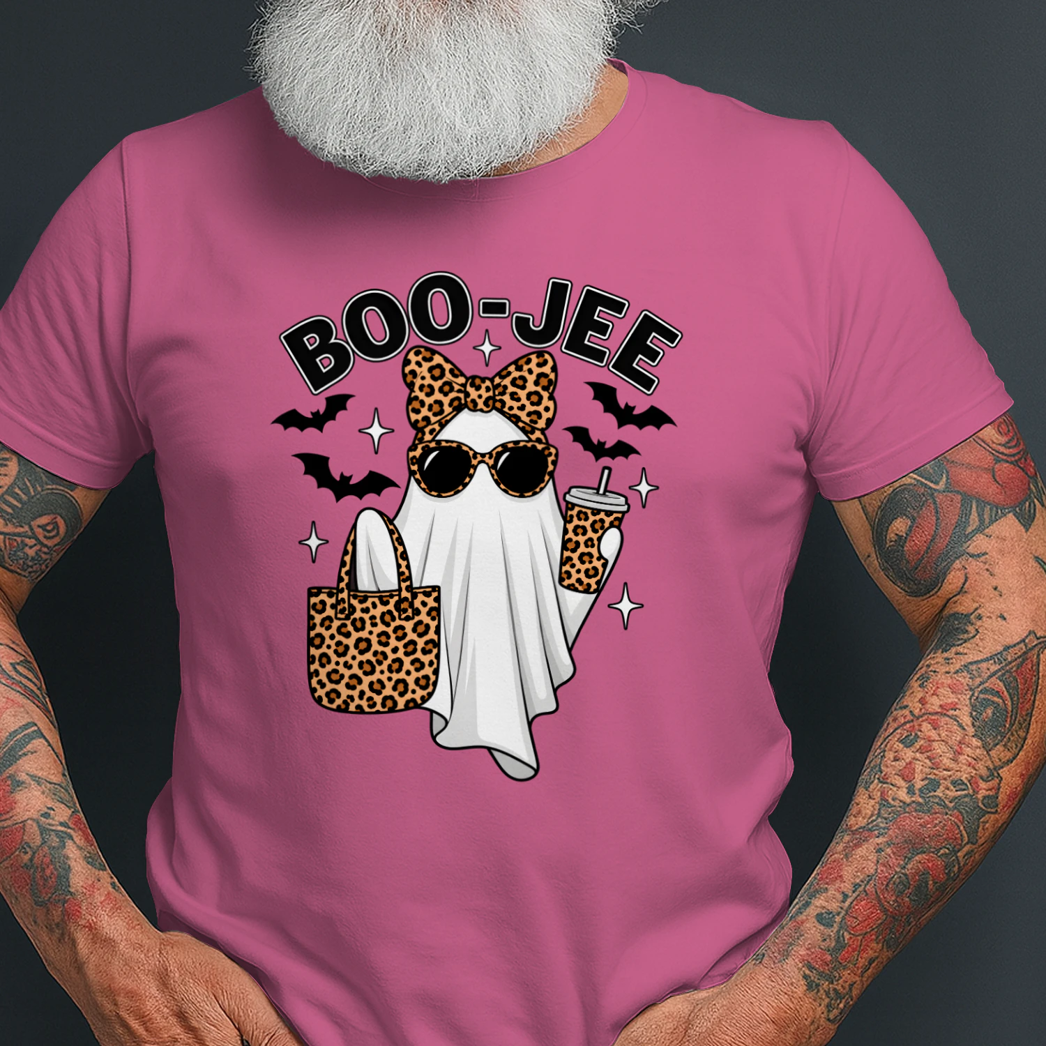 Halloween Faux Rhinestone Boo-Jee Leopard Ghost Sparkly Leopard Ghost Sweatshirt Girly Ghost Coffee Tee Funny Fall Shirt