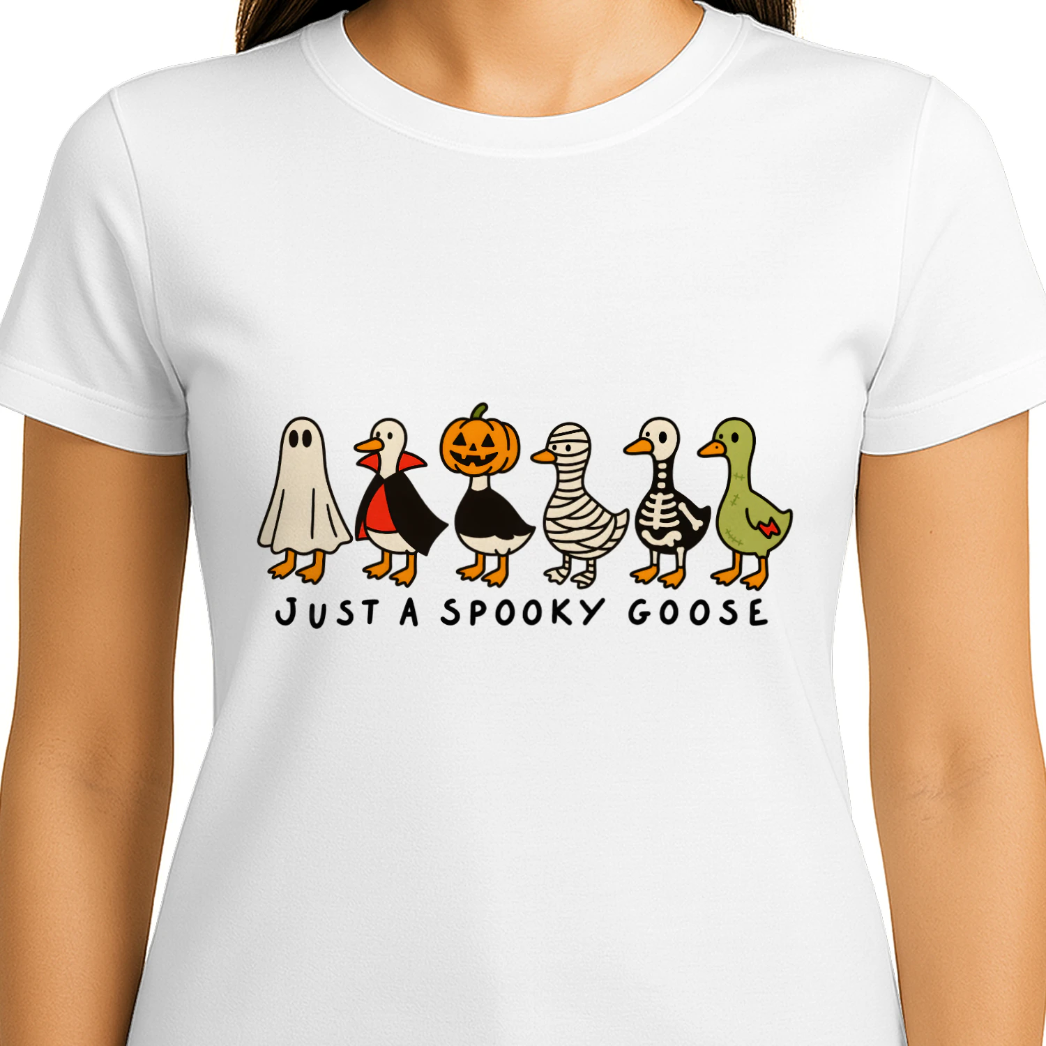 Just a Spooky Goose Halloween Graphic T-Shirt