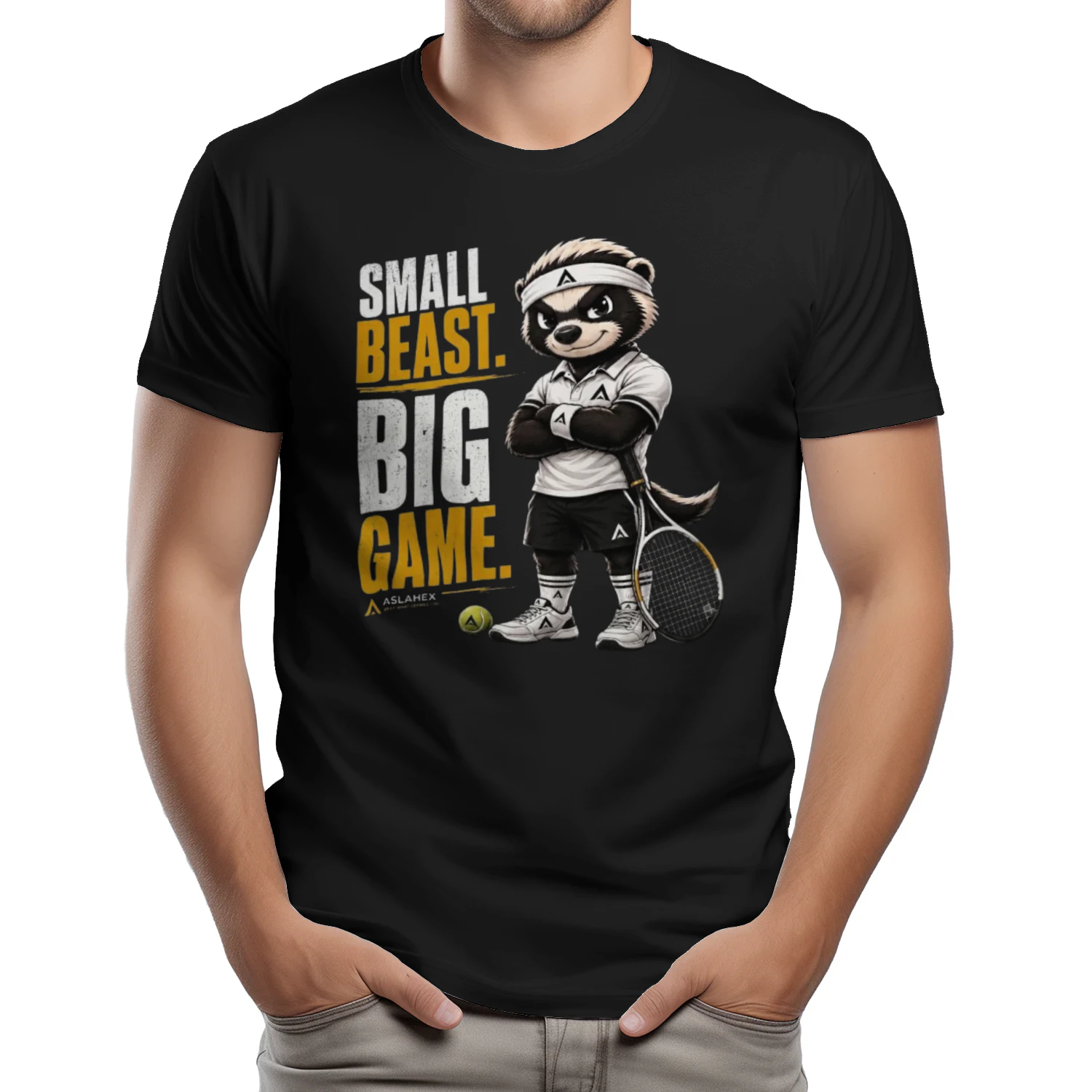 BADGY™ Small Beast. Big Game. Tennis T-Shirt