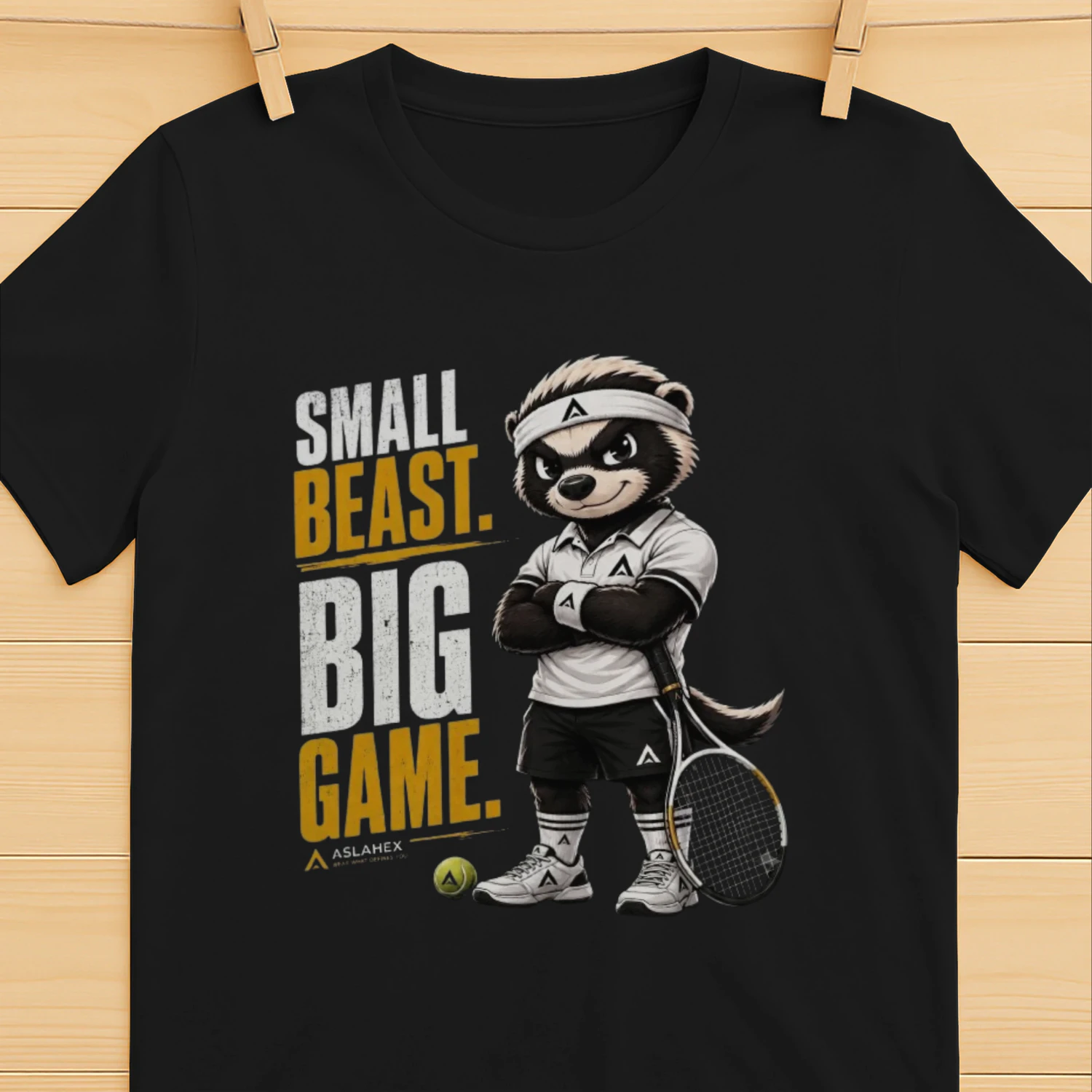 BADGY™ Small Beast. Big Game. Tennis T-Shirt