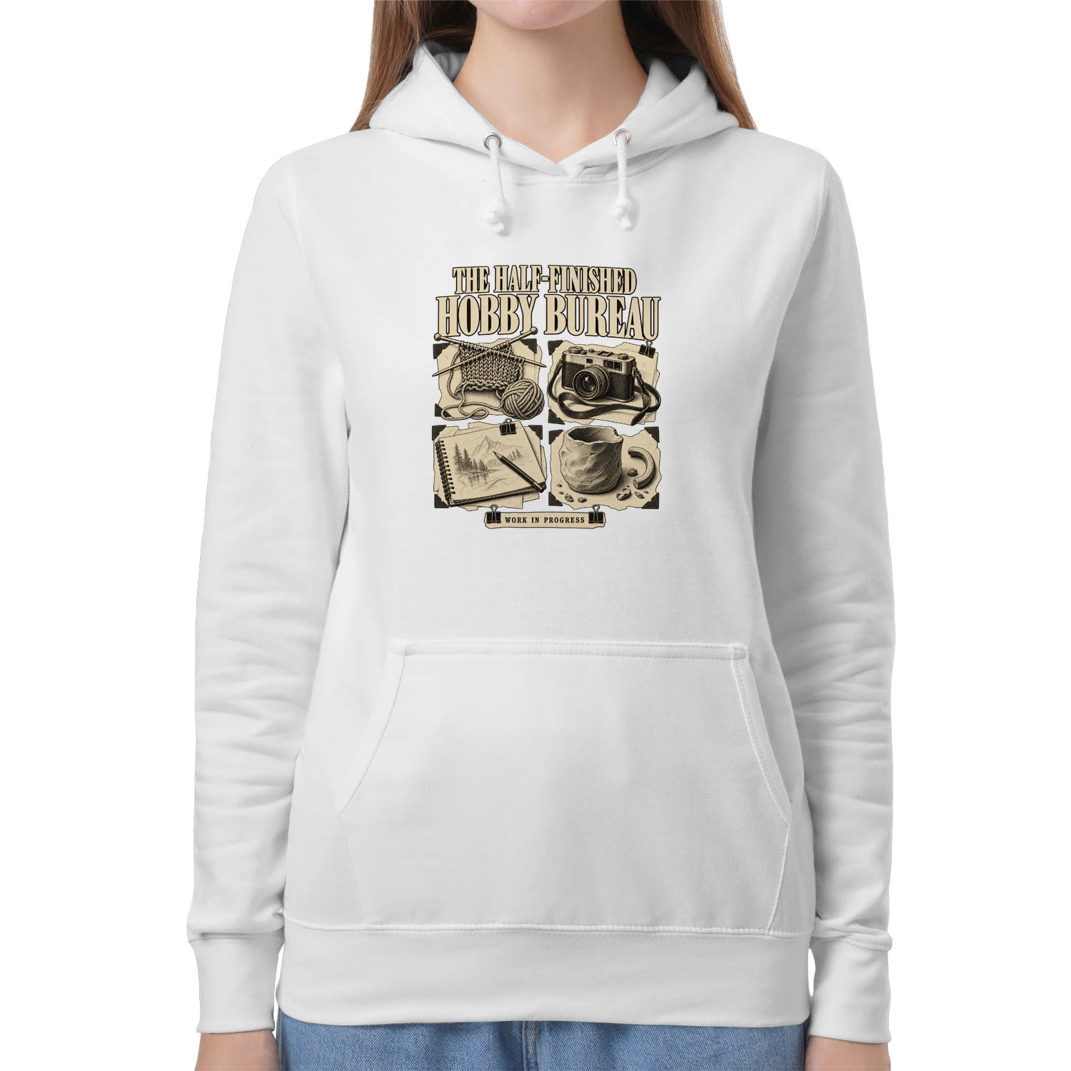 The Half-Finished Hobby Bureau Hoodie – Funny Crafter Graphic