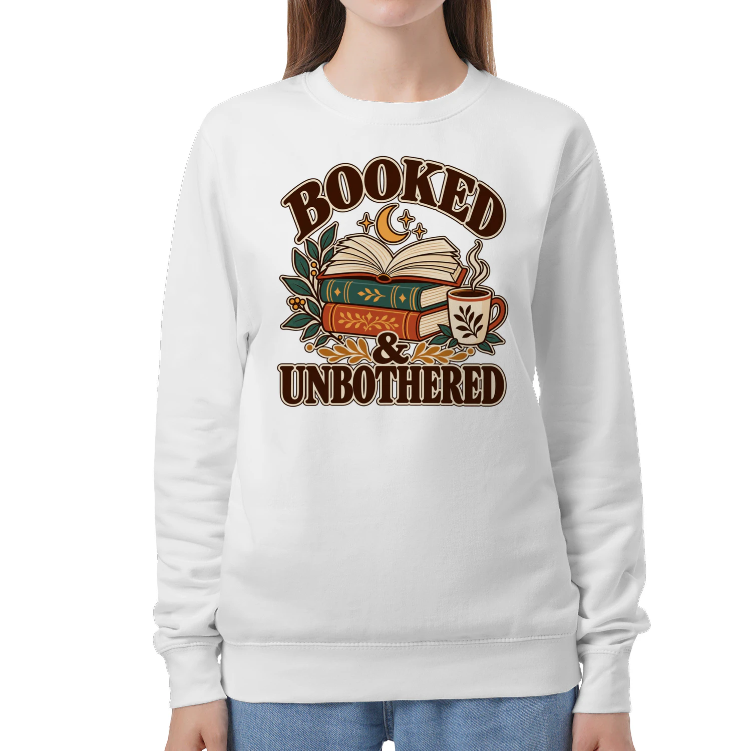 Booked & Unbothered Sweatshirt – Retro Book Lover Graphic