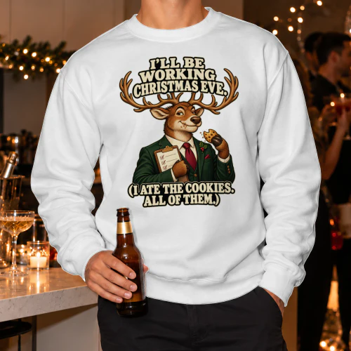 Working Christmas Eve Reindeer Sweatshirt | Funny Christmas Graphic | 16BLKS Apparel