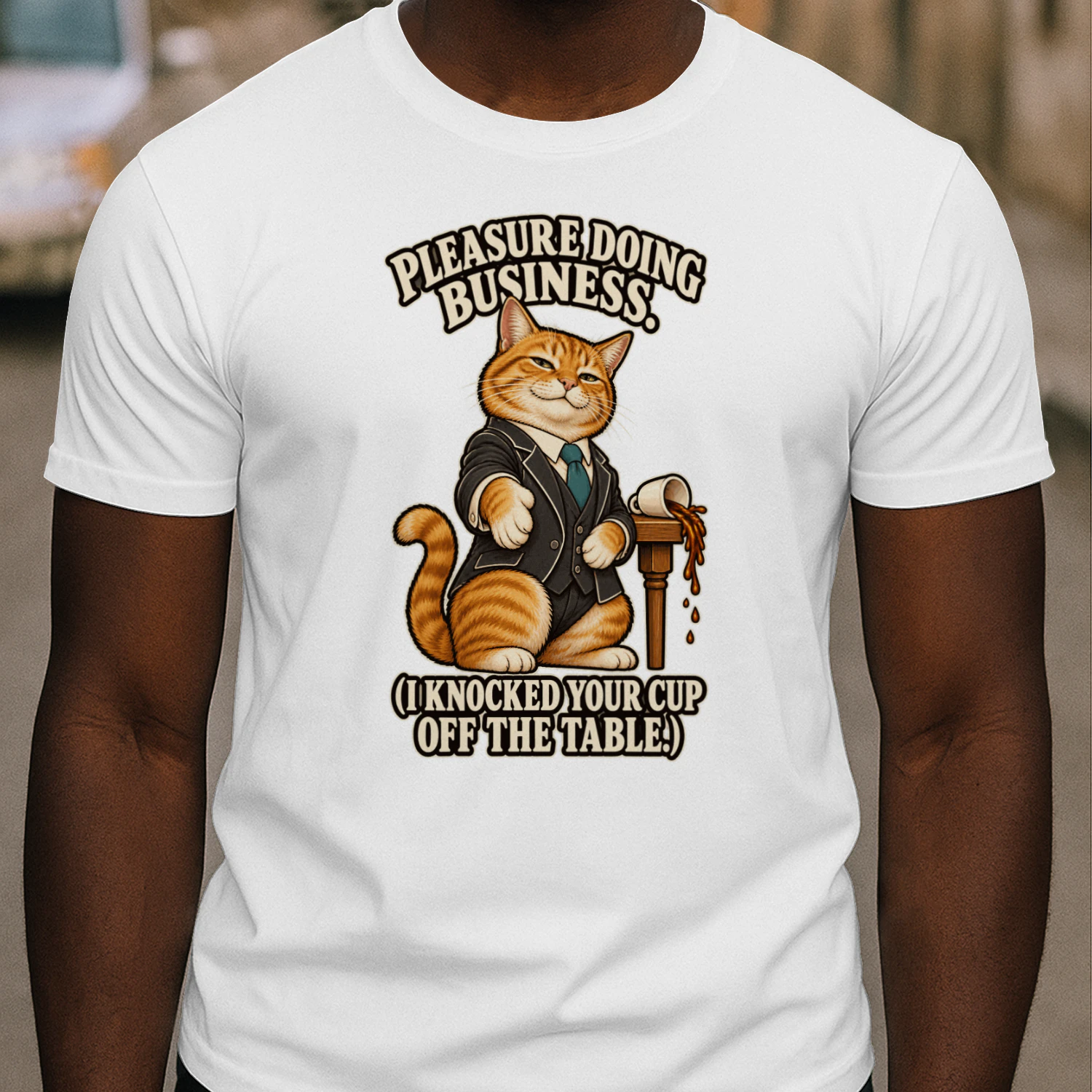 Pleasure Doing Business Cat T-Shirt – Funny Suited Cat Graphic