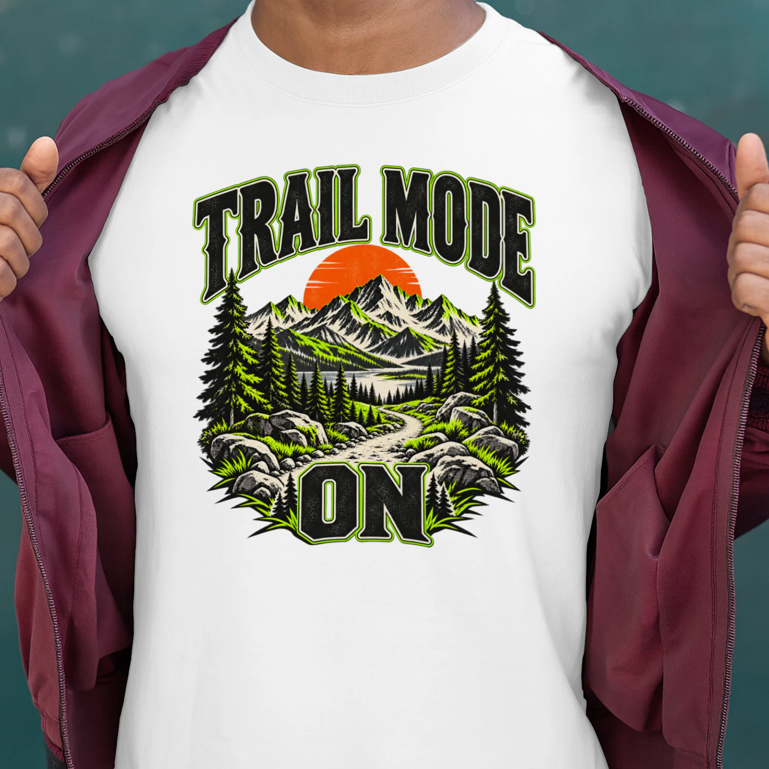 Trail Mode On Hiking T-Shirt | Mountain & Pine Forest Graphic Tee