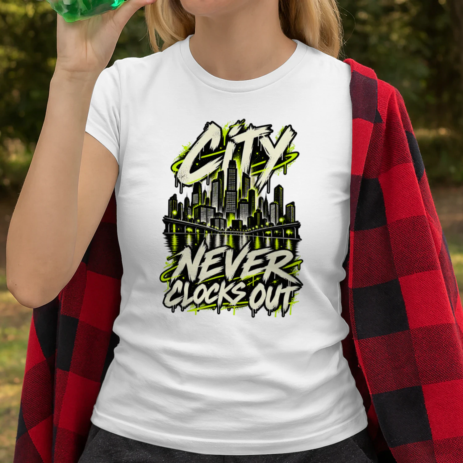 City Never Clocks Out Graphic T-Shirt | Urban Skyline Streetwear Tee