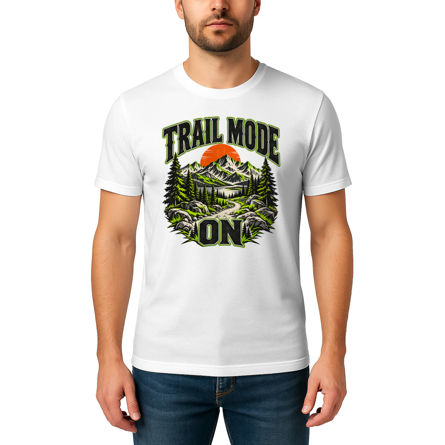Trail Mode On Hiking T-Shirt | Mountain & Pine Forest Graphic Tee