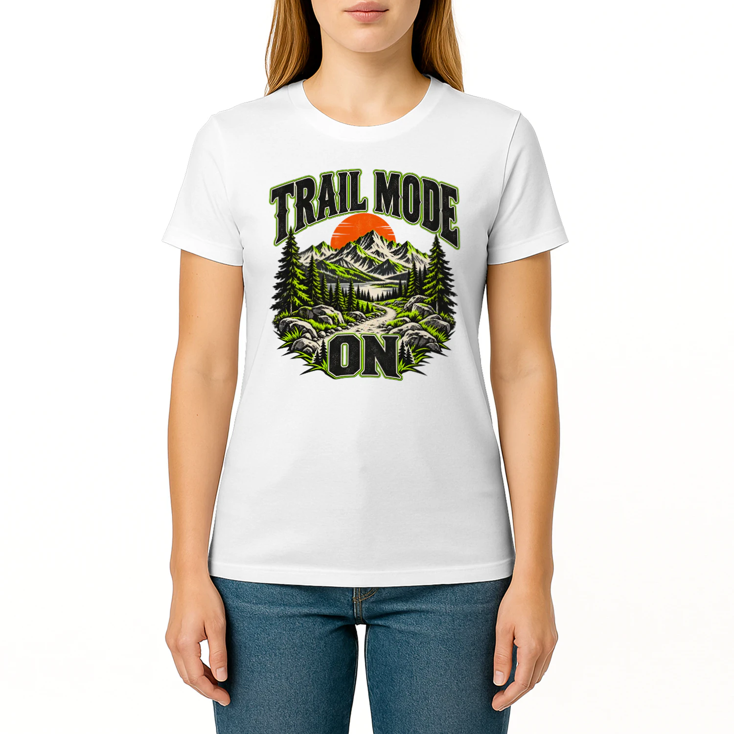 Trail Mode On Hiking T-Shirt | Mountain & Pine Forest Graphic Tee