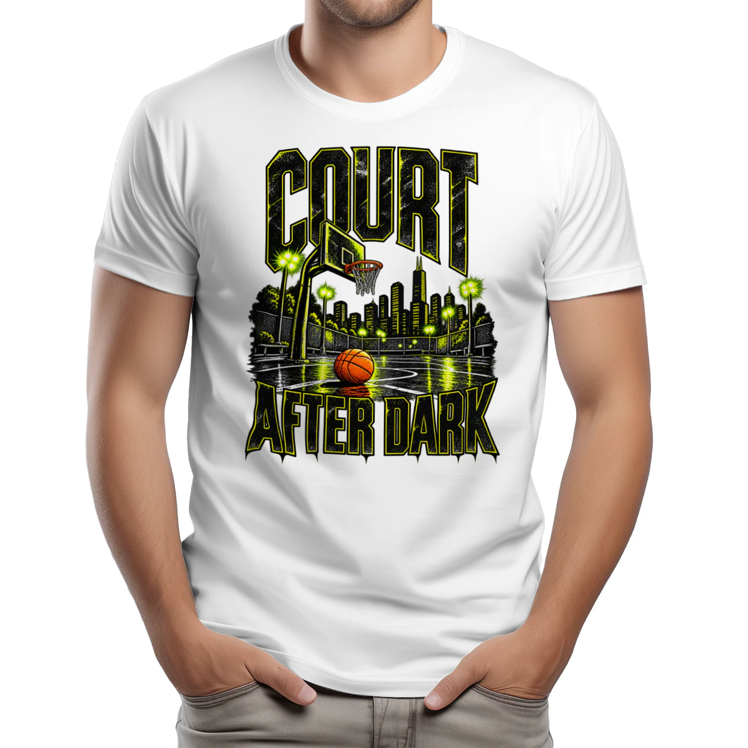 Court After Dark Basketball Graphic T-Shirt | Urban Streetwear Tee