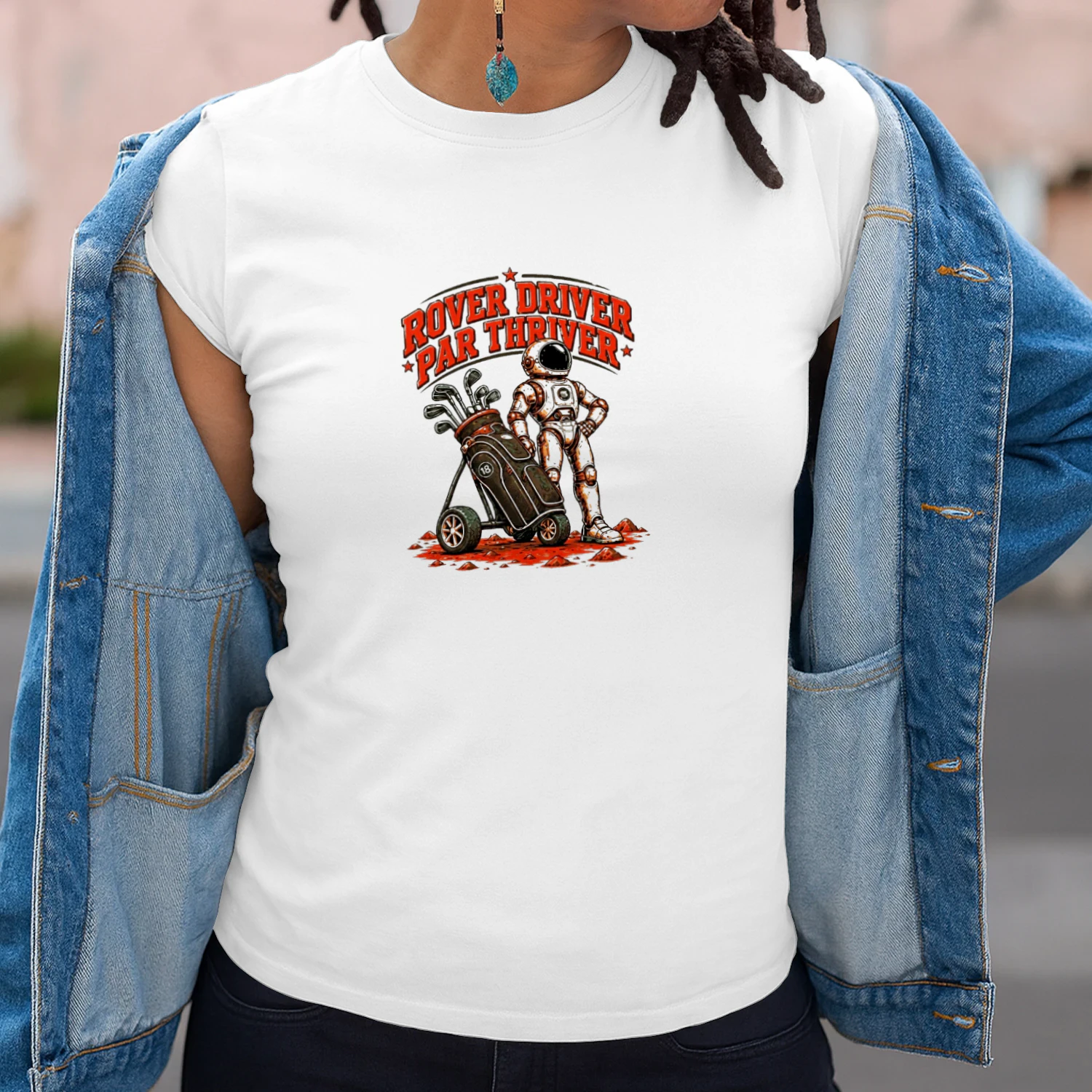 Rover Driver Par Thriver Astronaut Golfing Graphic Shirt-Golf Lover Space Design