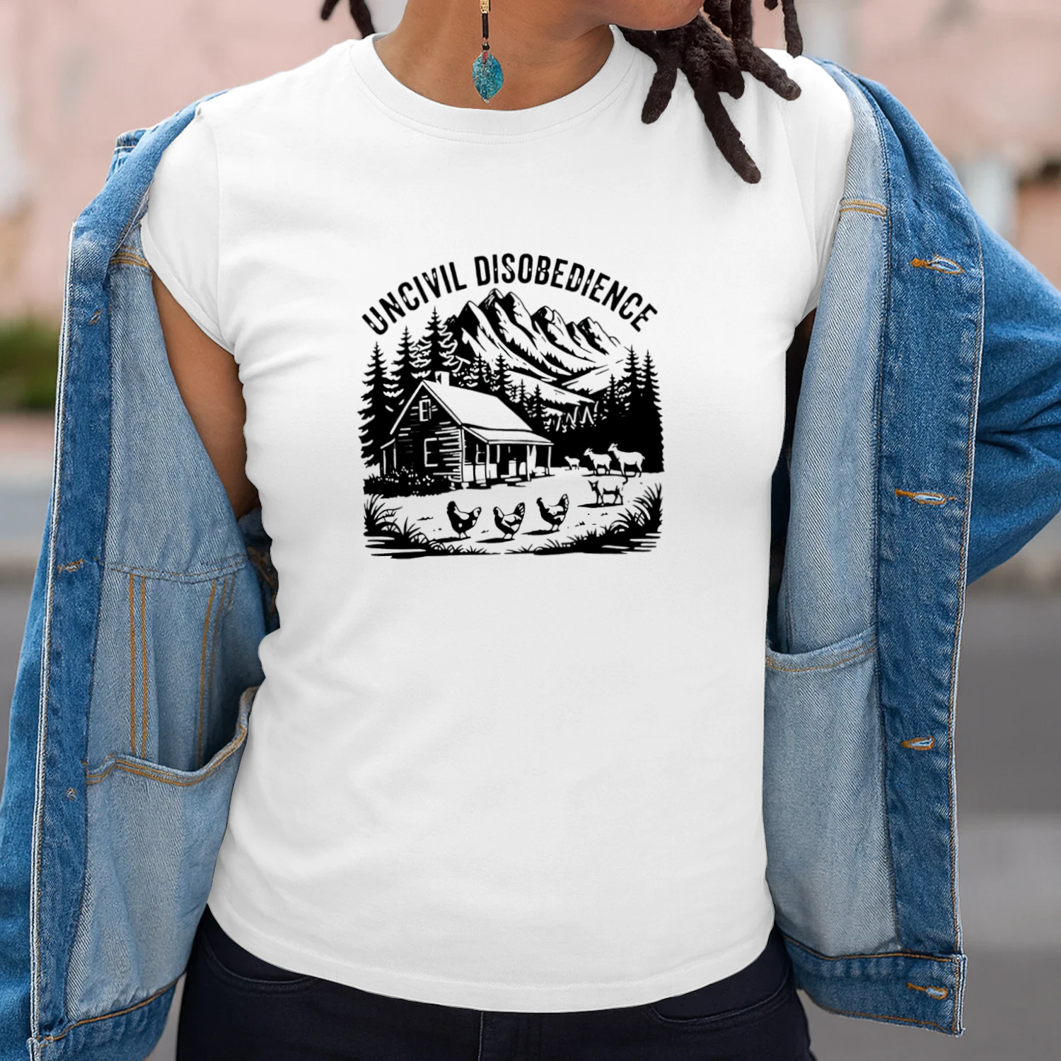 Uncivil Disobedience Mountain Cabin With Goats And Chickens T-shirt  Homestead Farm Life Design