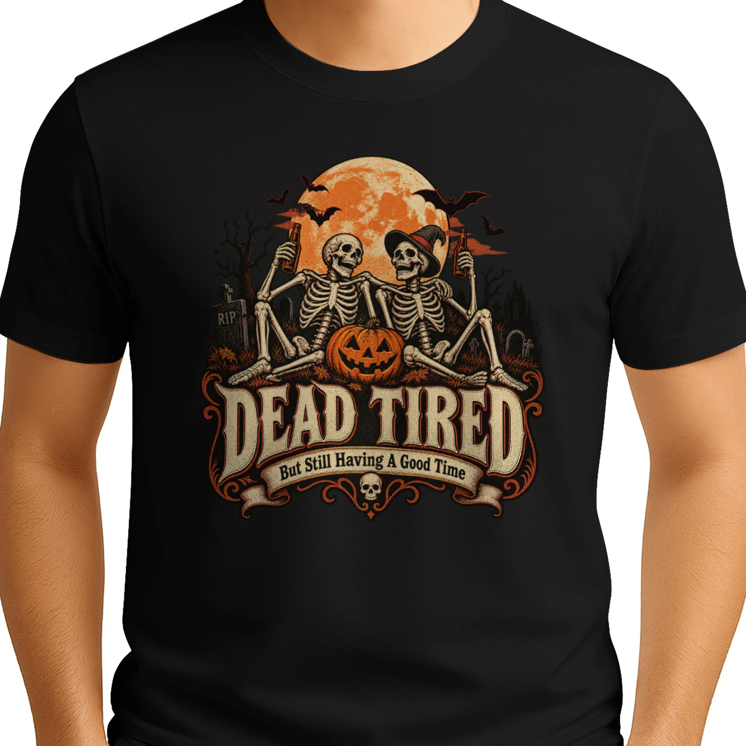 Dead Tired – Funny Halloween Skeleton T-shirt