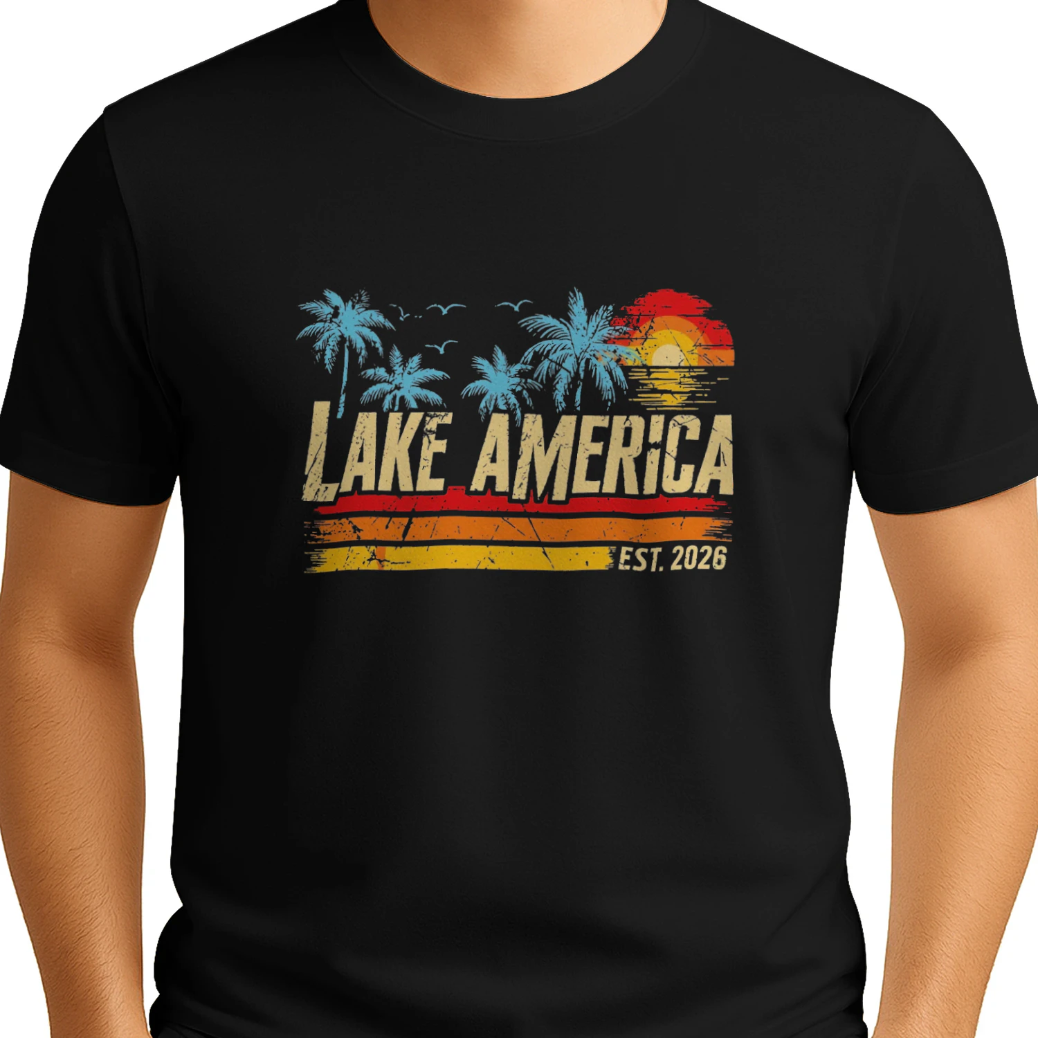 Lake America Est 2026 Vintage Tropical Vacation T-shirt -Lake America Summer Design