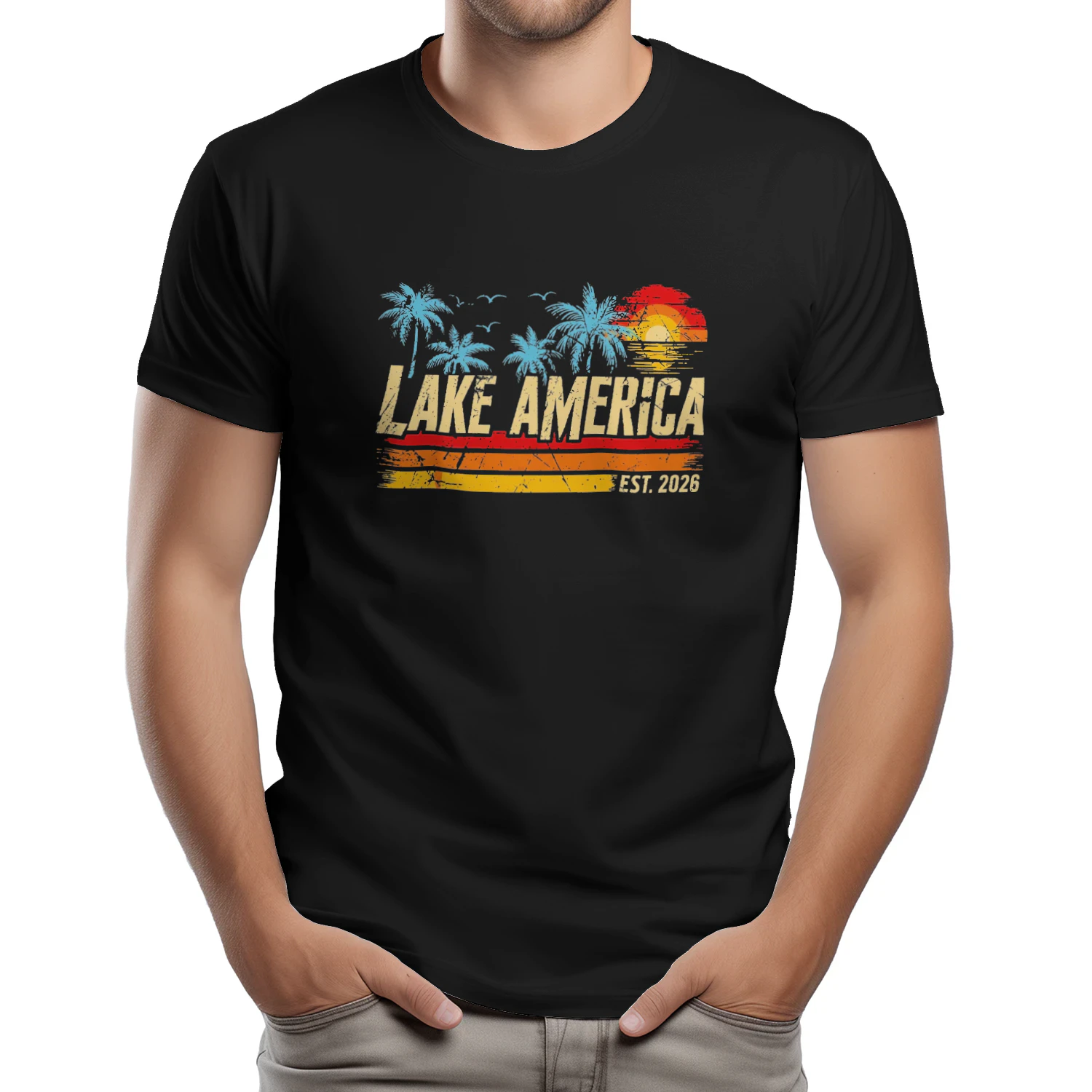 Lake America Est 2026 Vintage Tropical Vacation T-shirt -Lake America Summer Design